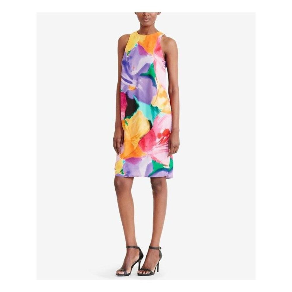 Lauren Ralph Lauren Dress Womens SZ 12P Multi Floral Watercolor Shift Sleeveless